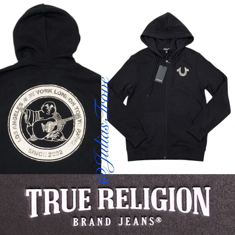 True Religion Zip Hoodie City Buddha Black Sweatshirt NWT